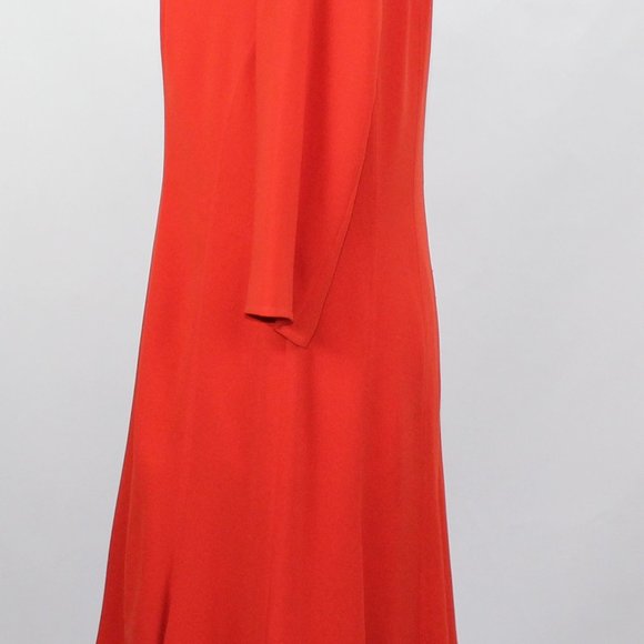 Hugo Boss Women's Dress 10 Red Orange Chiffon 3/4 Sleeve Knee Length - Picture 7 of 11